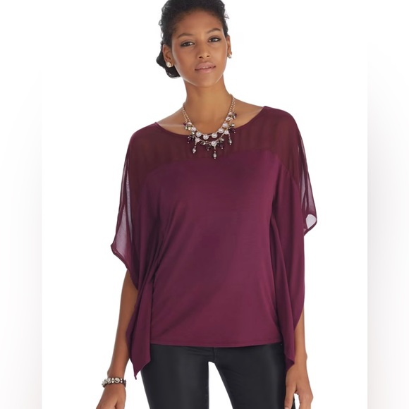 White House Black Market Tops - White House Black Market Woven Chiffon Poncho Top size medium NWOT deep purple